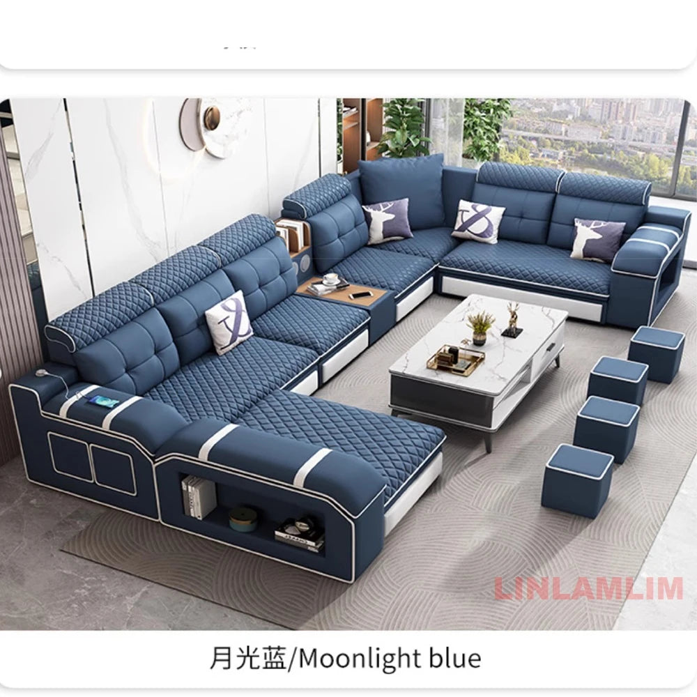 MANBAS Modern U-Shaped Fabric Sectional Sofa with Storage, Adjustable Headrests & USB Charging - Comfortable Quilted Upholstery