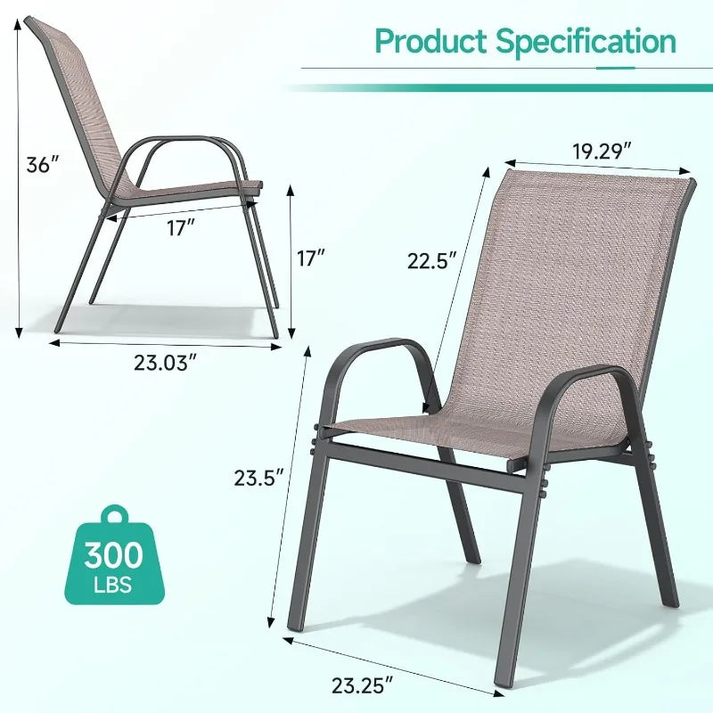 Garden Chairs Set Of 4, Easily Set Up Stackable Outdoor Dining Chairs With High Back And Wide Seat, All Weather Breathable