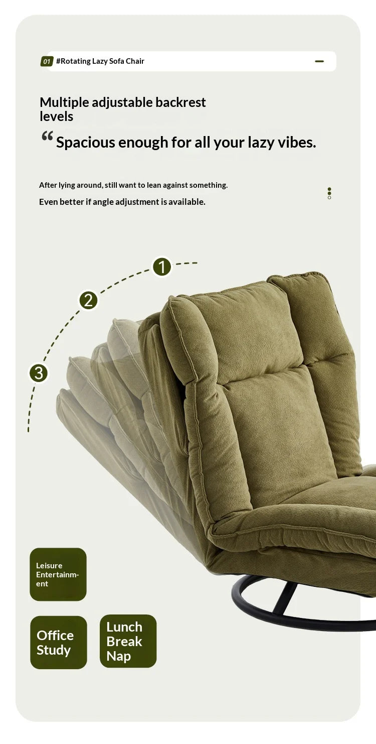 Sofa 360 Degree Swivel Lounge Chair Adjustable Back Fabric Single Seat Small Apartment Living Room Balcony Lazy Armchair