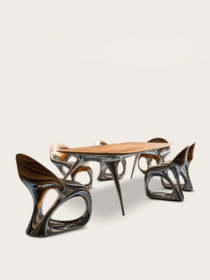 Steel and wood art light luxury dining tables and chairs, art luxury international pavilion furniture