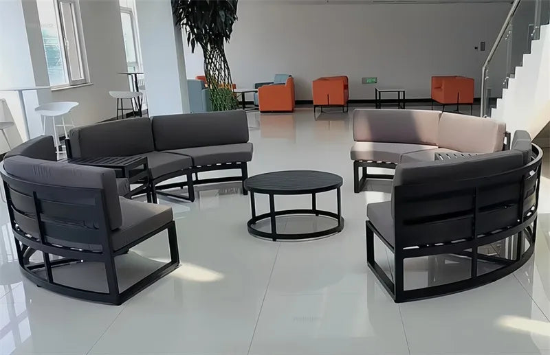 Outdoor Waterproof Sun Protection Garden Sofas Curved Outdoor Sofa Aluminum Alloy Courtyard Villa Reception Sofa Coffee Table Z