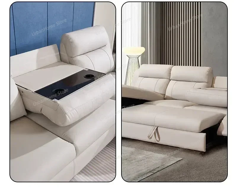 L-shaped Living Room Sofa Leather Electric Recliner Sofa Multi-functional Sofa Bed Folding Small Furniture with Storage Space