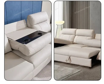 L-shaped Living Room Sofa Leather Electric Recliner Sofa Multi-functional Sofa Bed Folding Small Furniture with Storage Space
