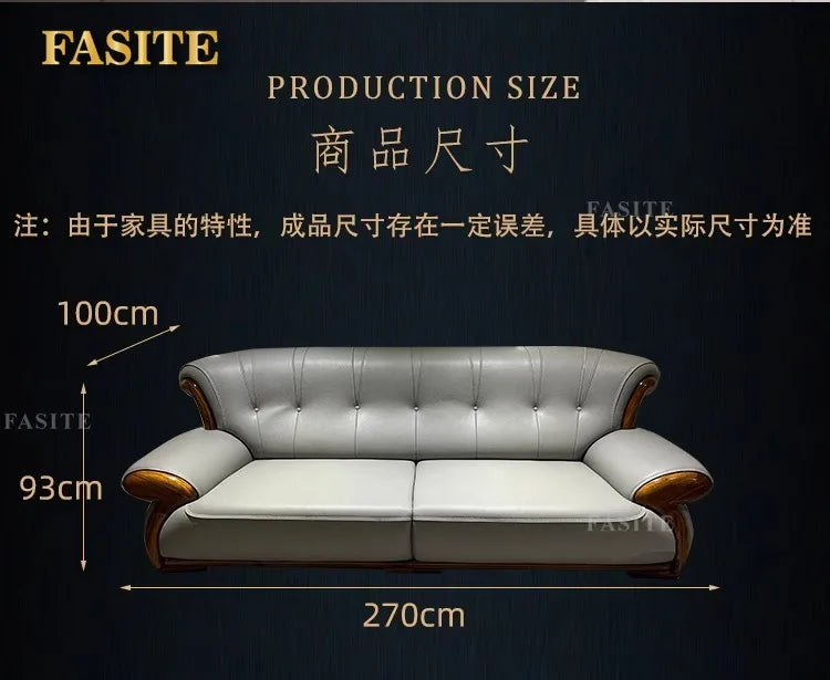 Ebony leather sofa modern light luxury high-end living room villa first layer cowhide solid wood new Chinese-style small