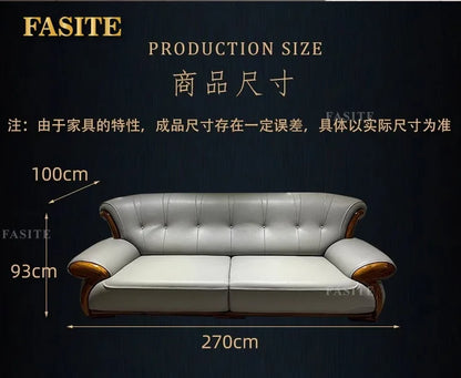 Ebony leather sofa modern light luxury high-end living room villa first layer cowhide solid wood new Chinese-style small
