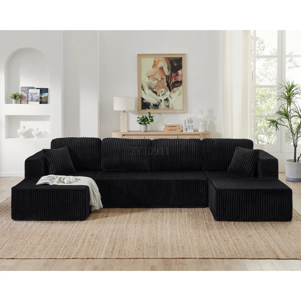U-shaped modular sectional sofa, compressed sectional sofa, modern minimalist style corduroy sofa, living room sofa