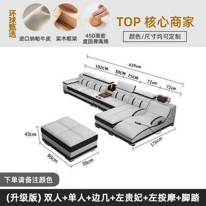 small apartment living room multi-functional massage light luxury Italian first layer cowhide 2024 new