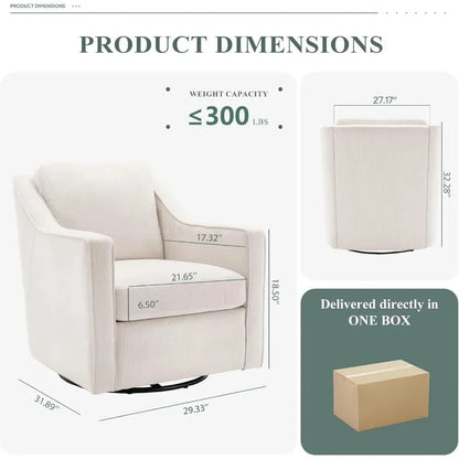 Set of 2 Upholstered Swivel Accent Chairs with Track Arms, Thick Padding, Solid Metal Base, Mid-Century Modern Design