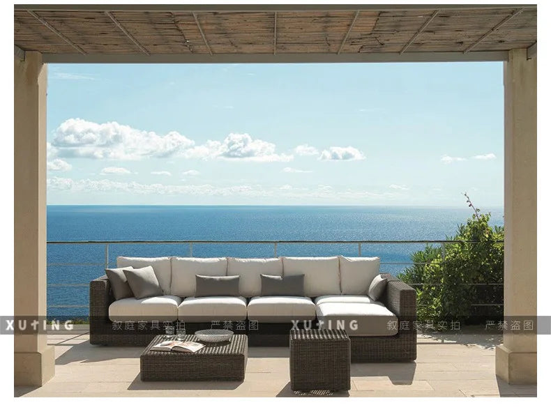 Outdoor rattan sofa combination waterproof and sun protection outdoor leisure courtyard villa balcony terrace sunroom