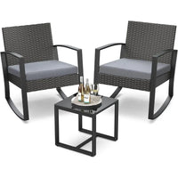 %a Patio Furniture Set Rocking Bistro Set Outdoor Rattan Conversation with Coffee Table for Garden Balcony Backyard