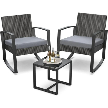 %a Patio Furniture Set Rocking Bistro Set Outdoor Rattan Conversation with Coffee Table for Garden Balcony Backyard