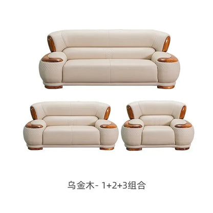 New Chinese Ebony Leather Sofa High-end Villa Large Flat Floor Living Room Leather Art Solid Wood Princess Corner 23 Combination