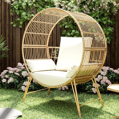 Outdoor Egg Chair, Oversized Wicker Patio Chairs with 6.69'' Cushions, 350LBS Capacity, Indoor Round Rattan Nest Chair with Sta