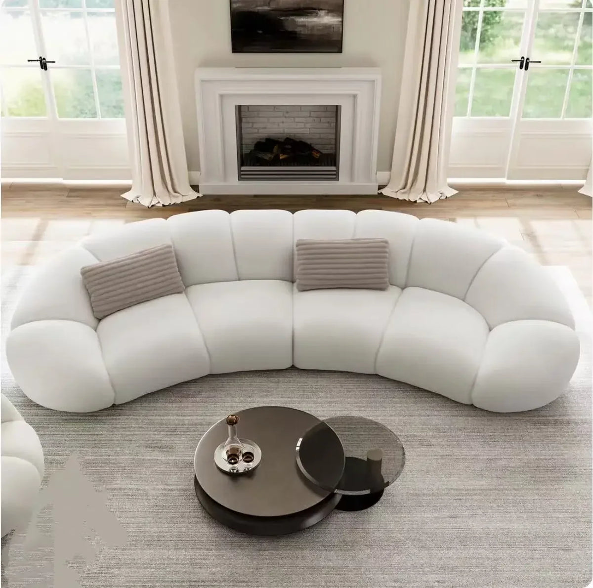 French cream wind curved sofa Italian minimalist leisure living room fabric light luxury sofa02A