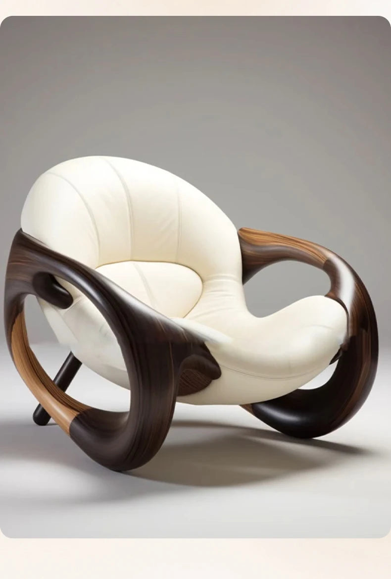 LMM Solid Wood Sofa Chair Home Living Room Balcony Black Walnut Lazy Chair