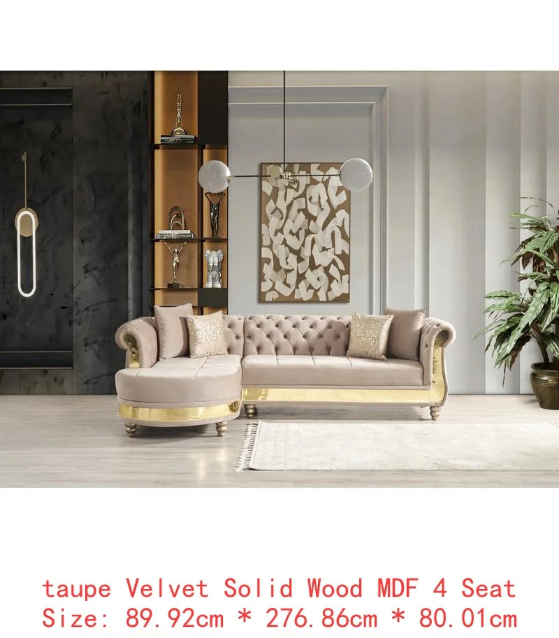 Taupe Tufted Upholstery Sectional Sofa with Wood Frame