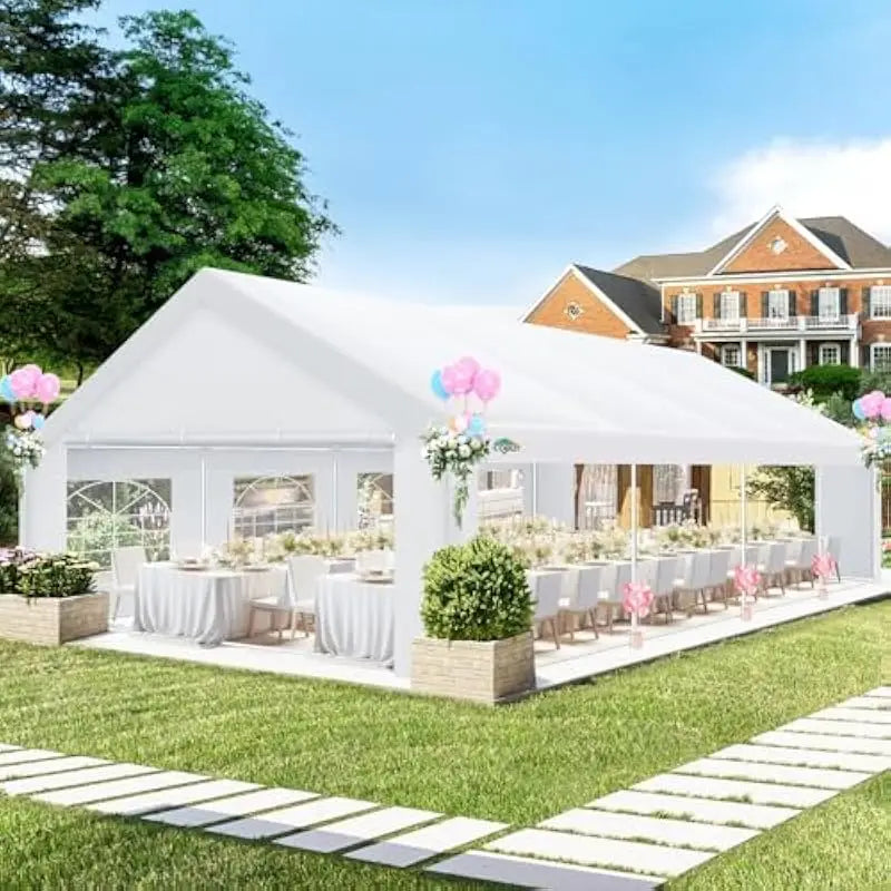 20x40 ft Heavy-Duty Waterproof PE Canopy Tent with UV-Blocking 180G Fabric, 12 Zippered Ventilated Sidewalls, Galvanized Steel F