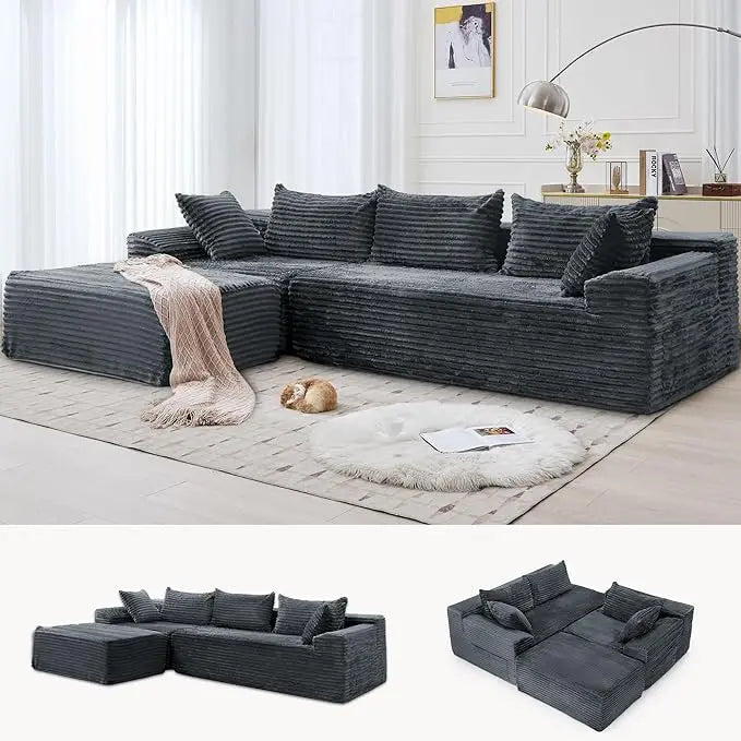 L-Shaped Modular Couch, Cloud-Soft Corduroy Sectional Sofa with Deep Seating and Pockets, Ready to Use in Living Room,Customized