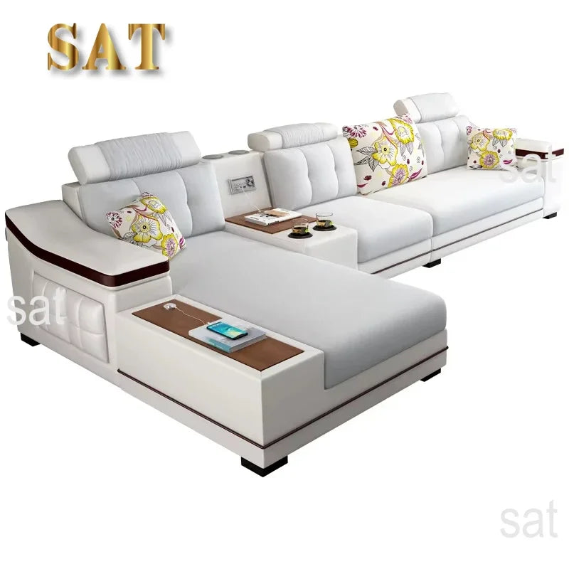 A New Modern Electric Reclining Function Sofa Leather Small Unit Living Room Corner Sofa
