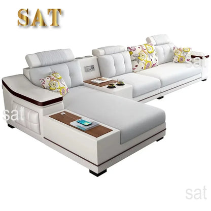 A New Modern Electric Reclining Function Sofa Leather Small Unit Living Room Corner Sofa