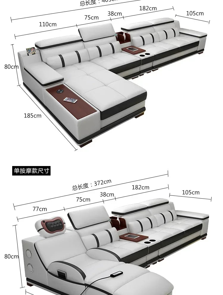 Popular and durable massage seat, cowhide multifunctional living room furniture, leather art storage, sofa combination