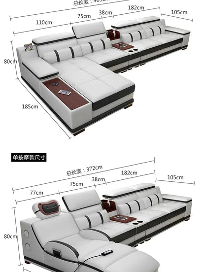Popular and durable massage seat, cowhide multifunctional living room furniture, leather art storage, sofa combination