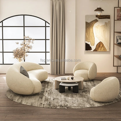 Italian Style Modern Villa Living Room Furniture Curved Shaped Lamb Wool Long Sofa Semicircular Hotel Fabric Couch
