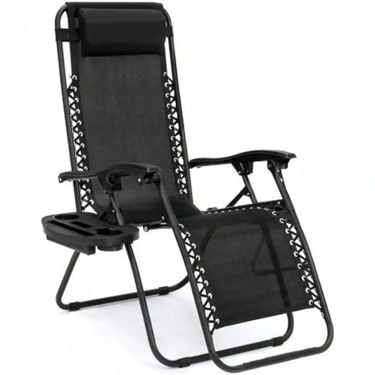 Chair Zero Gravity Lounge Chairs Outdoor Adjustable Reclining Steel Mesh Folding Recliner For Pool Beach With Pillows, Cup Tray