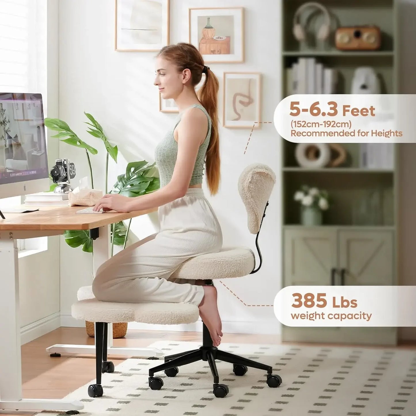 Ergonomic Cross Legged Chair, 360° Swivel Meditation Chair with Wheels, Height Adjustable Seat for ADHD, Strong Lumbar Support