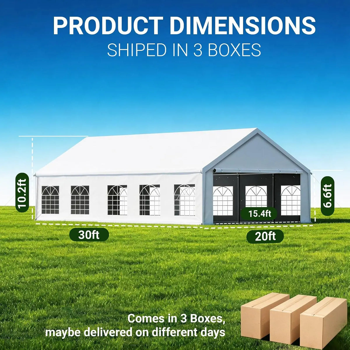 20x30ft Party Tent Heavy Duty with Removable Sidewalls White, Custom