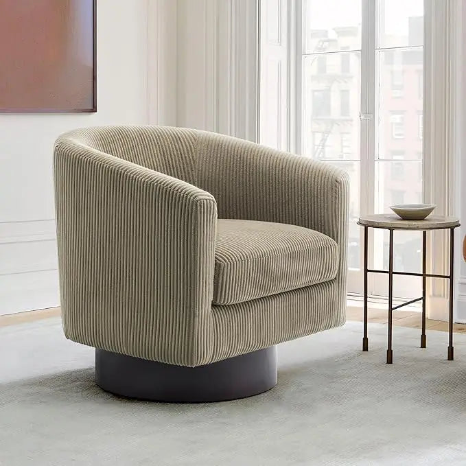 Faux Leather Swivel Barrel Accent Chairs, 360° Swivel Round Single Sofa Chair, Comfy Upholstered Club Armchair for Liv