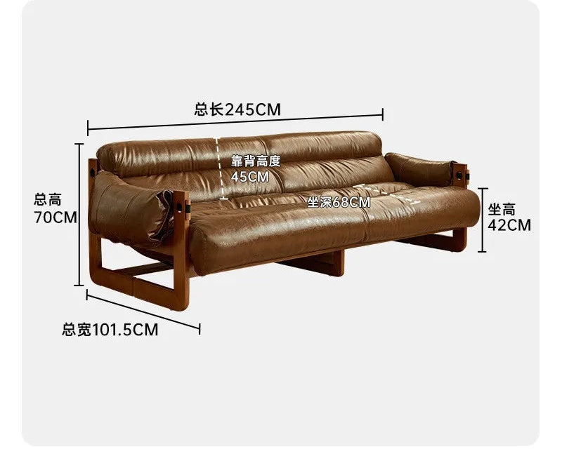 Retro single solid wood sofa chair living room designer casual leather lying down