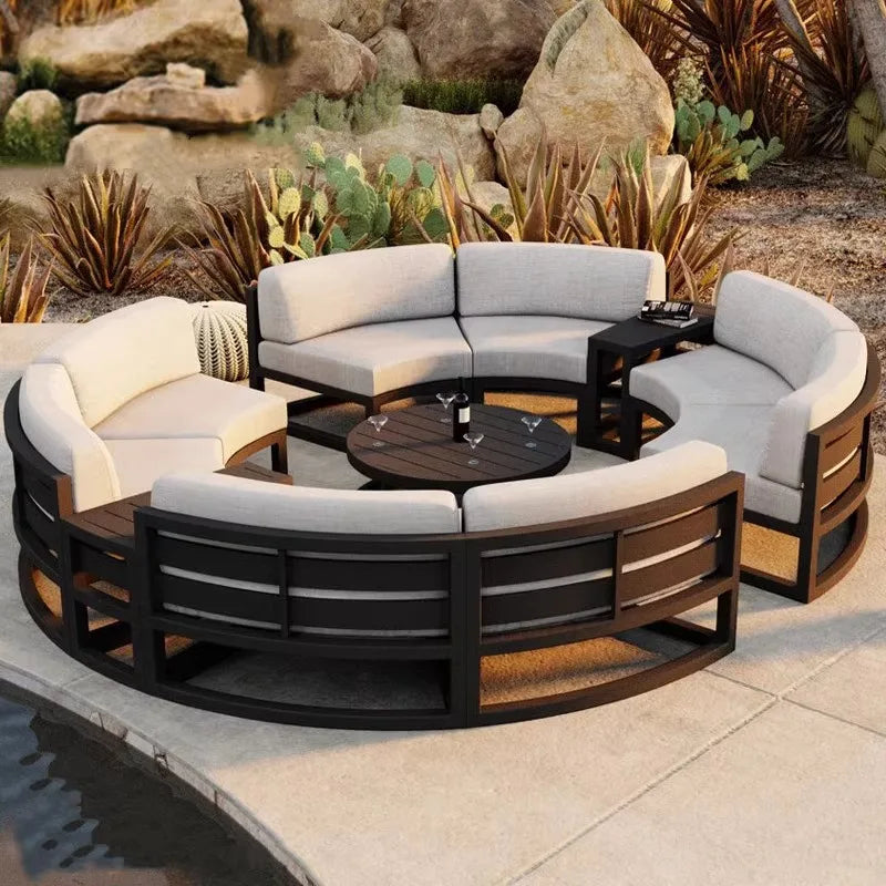 Premium Outdoor sofa combination villa courtyard garden waterproof and sunscreen terrace outdoor leisure arc shaped sofa