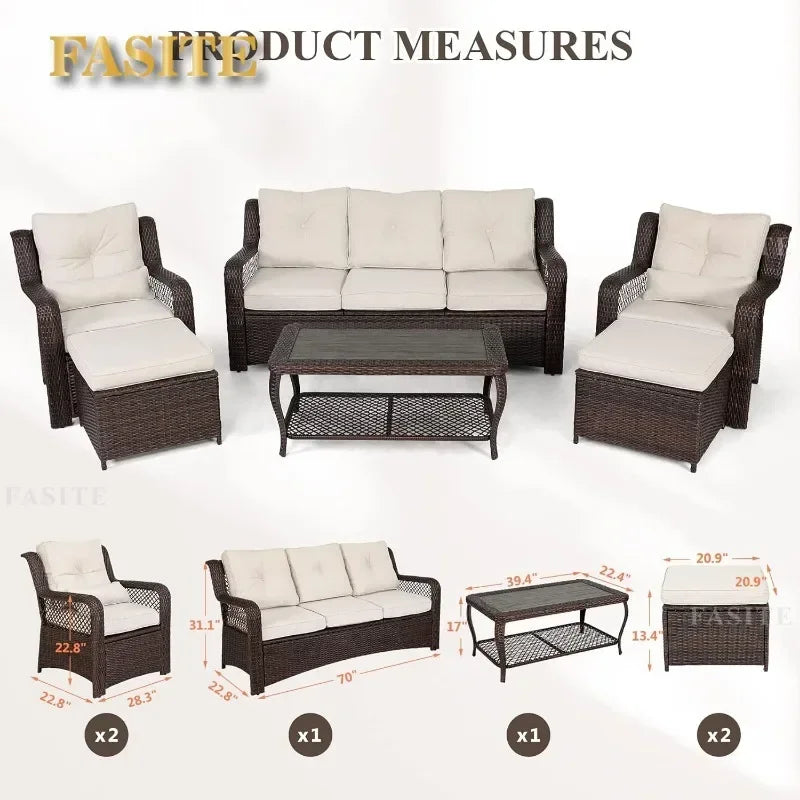 Long - lasting 6 Pieces Patio Furniture Set, Wicker Outdoor Patio Sets, Sectional Rattan Sofa Chairs with Coffee Table