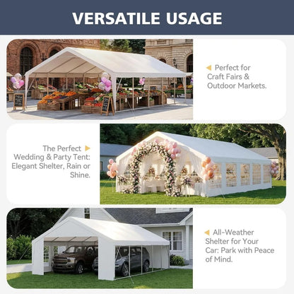 Heavy Duty 32x16 Party Tent with LED Light, Removable Sidewalls&Roll-Up Door,Waterproof Outdoor Event Shelter for Wedding,Custom