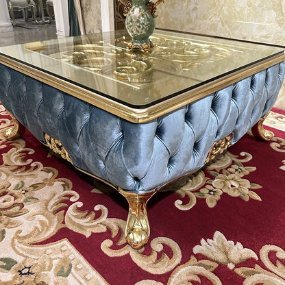 French solid wood square table European luxury square large coffee table tempered glass