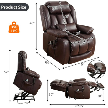 Large Genuine Leather Power Lift Recliner Chair for Elderly, Dual Motor with Massage and Heating,with Double Lumbar, Customized