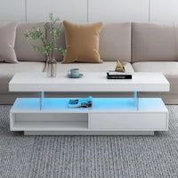 Modern LED Coffee Table with Storage, High Gloss Cocktail Center Table with Drawers
