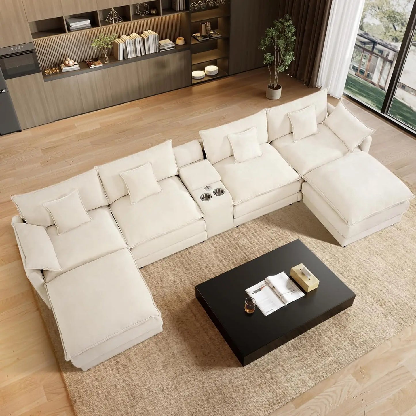 145" U Shaped Cloud Couch Sectionals Comfy White Sectional Couches for Living Room Modern Fluffy Oversized Modular Sofas, Chenil
