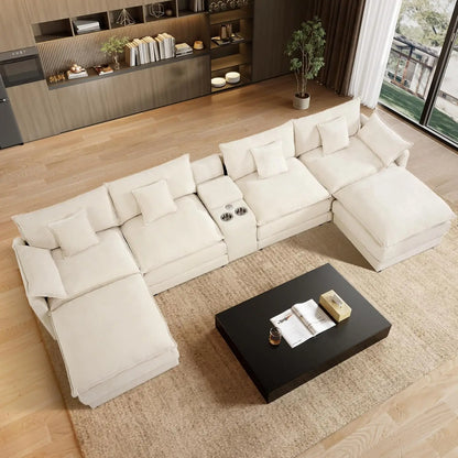 145" U Shaped Cloud Couch Sectionals Comfy White Sectional Couches for Living Room Modern Fluffy Oversized Modular Sofas, Chenil