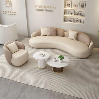 Hotel Sofa, Light Luxury Curved Leather Art Sofa, Cat Scratch Leather,  Salon Rest Set, Sofa and Coffee Combination