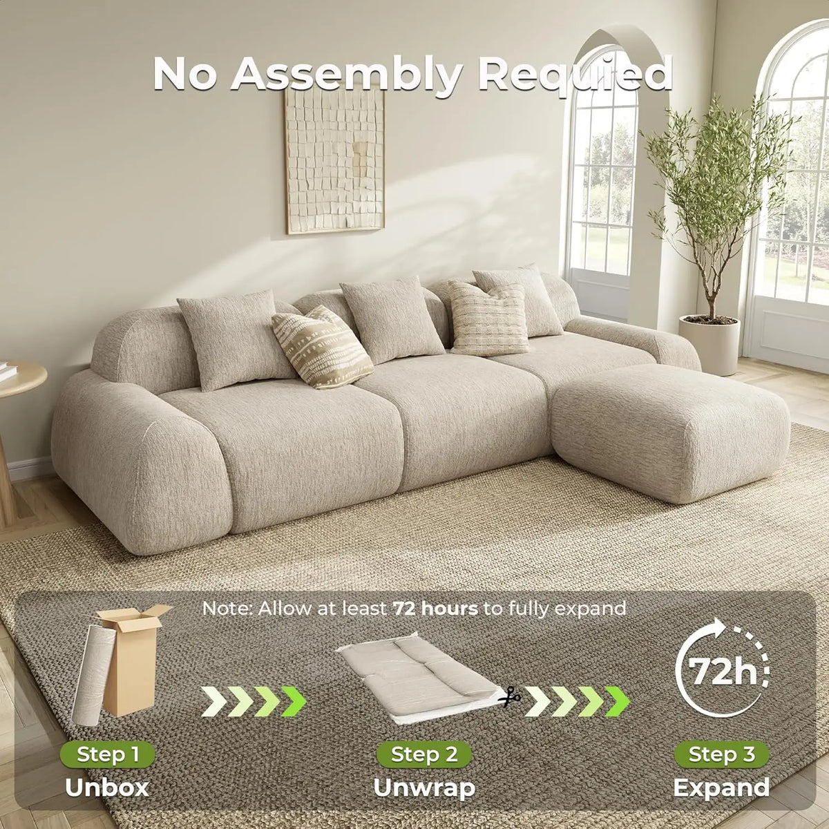 Modular Sectional Sofa Ottoman 110in L-Shape Chenille Upholstery Deep Seat Living Room No Assembly Custom