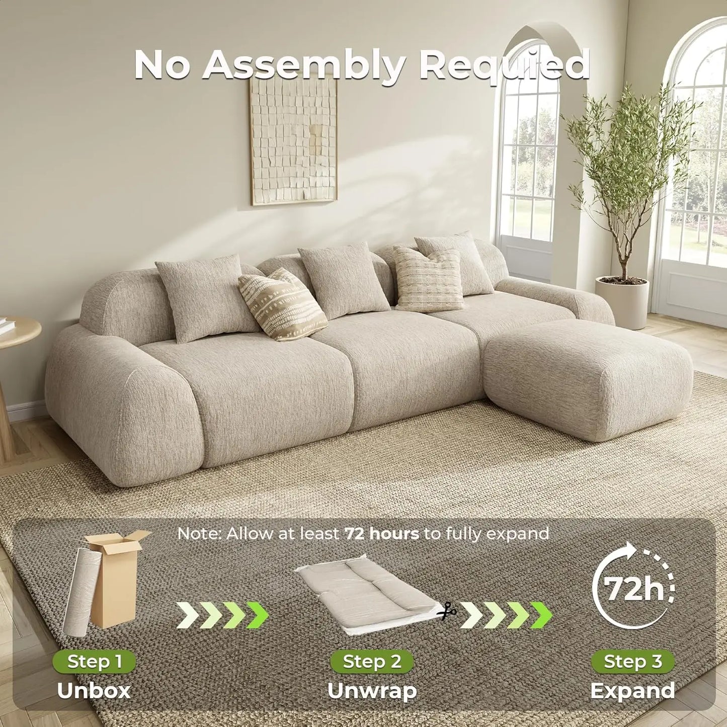 Modular Sectional Sofa Ottoman 110in L-Shape Chenille Upholstery Deep Seat Living Room No Assembly Custom