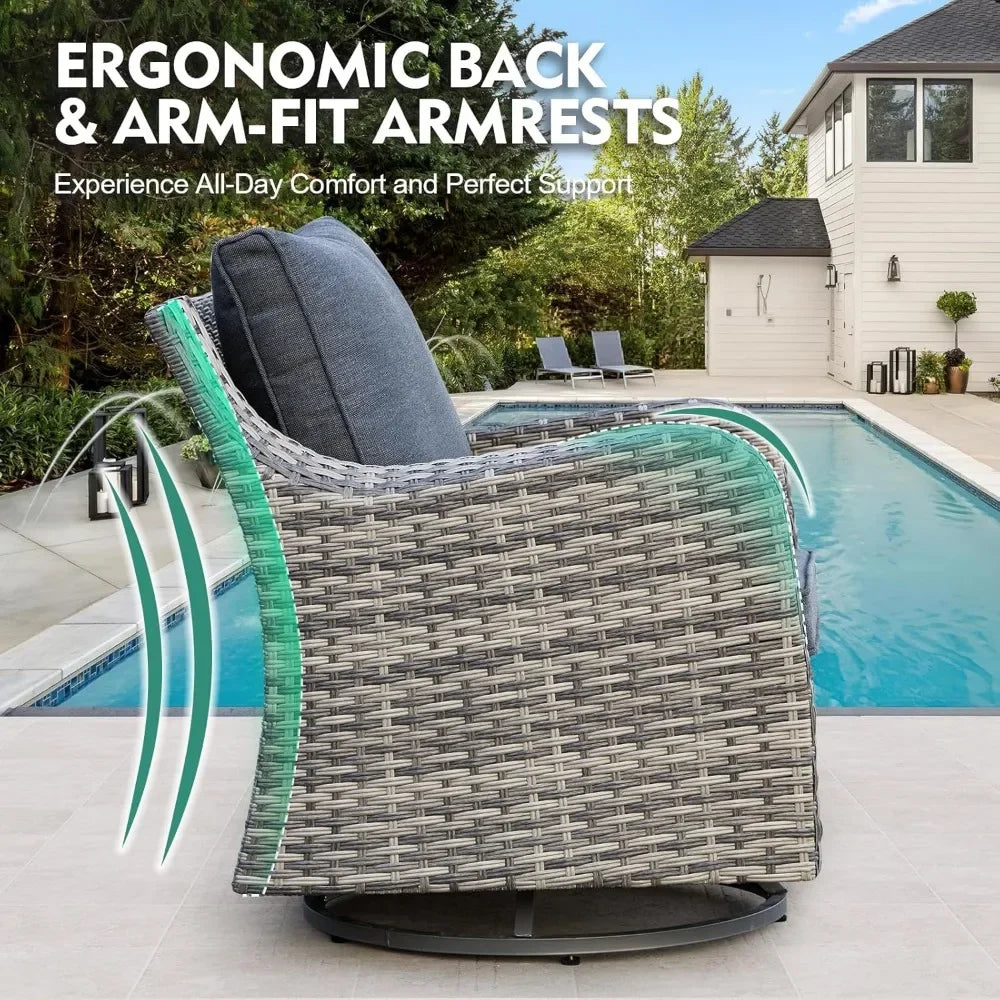 8-Piece Patio Furniture Set: Swivel Rocking Chairs & Dining Table with Waterproof Cushions