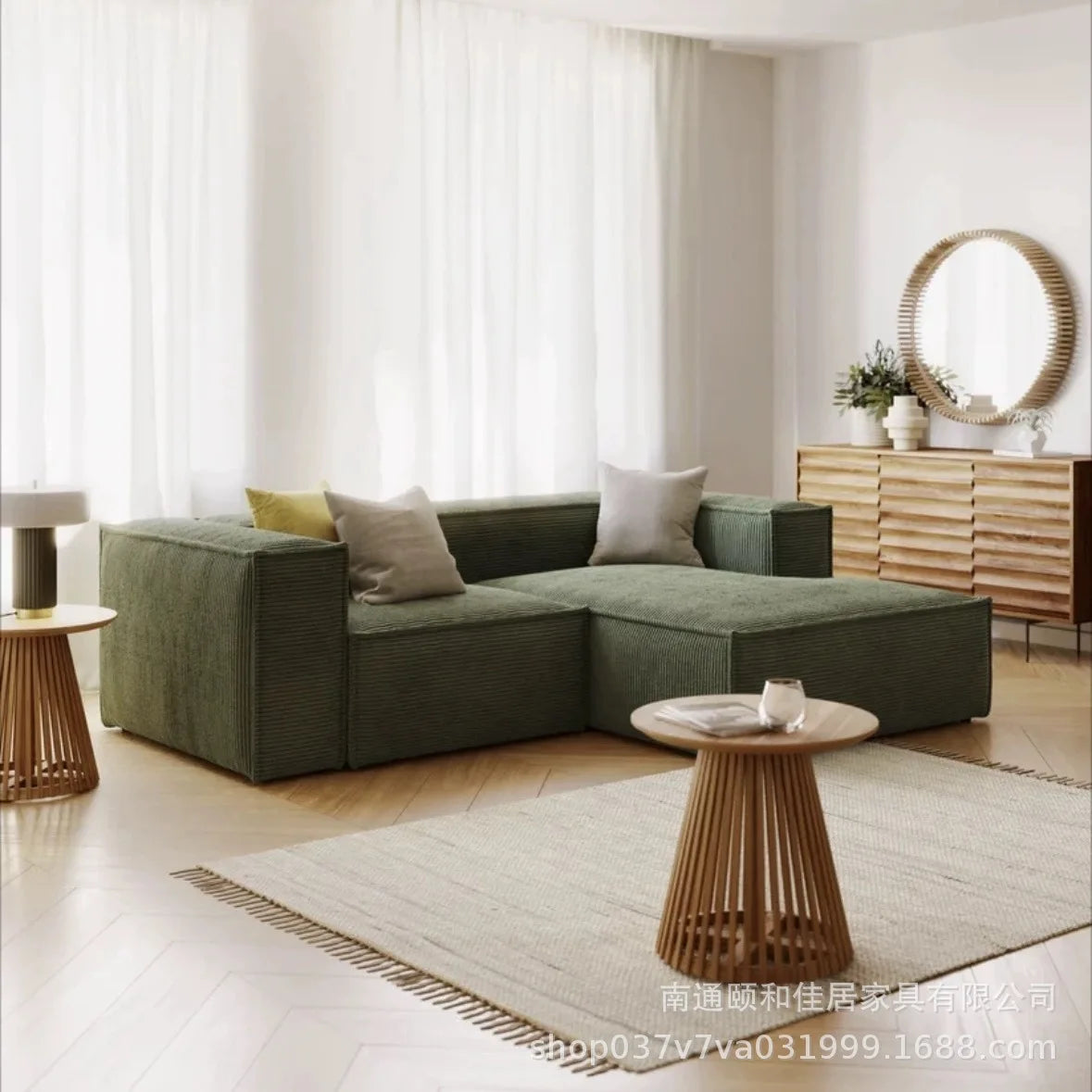 Retro corduroy tofu sofa straight row small apartment living room corner combination fabric small sofa