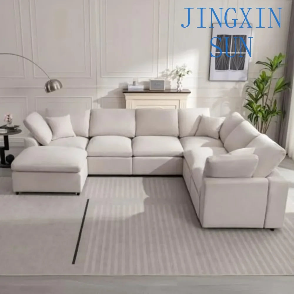 Modular Sectional Sofa, Modern Oversized Cloud Couch with Movable OttomanComfy Couches, 7 Seater L-Shaped Sofas