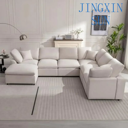 Modular Sectional Sofa, Modern Oversized Cloud Couch with Movable OttomanComfy Couches, 7 Seater L-Shaped Sofas