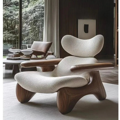 New medieval solid wood single sofa chair original art model room club exhibition hall leisure chair