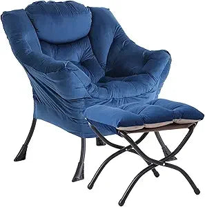 Lazy Chair with Ottoman, Modern Accent Leisure Upholstered Lazy Sofa , Contemporary Lounge Reading Chair with Armrests