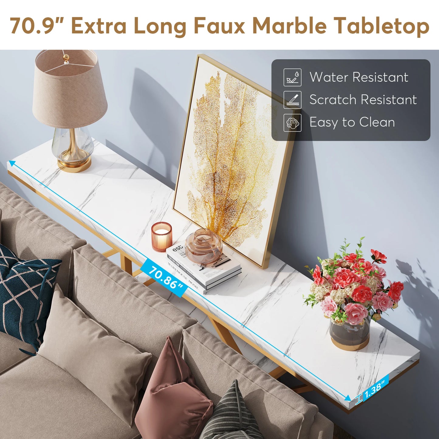 Tribesigns Console Table, Modern Gold Sofa Table Behind Couch with Storage, 4 Tier Entryway Accent Table